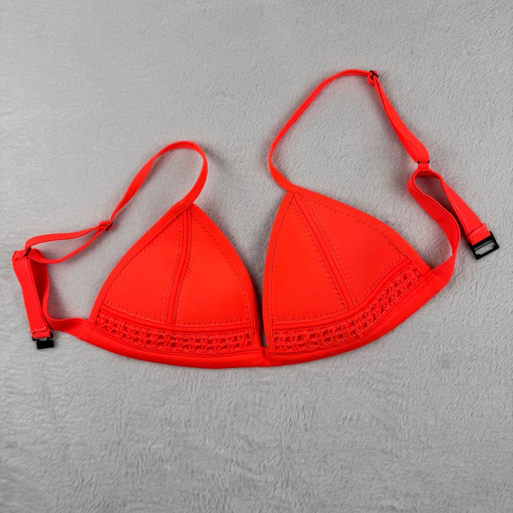 Triangl‎ Bikini Top Womens XL Neon Orange Neoprene Crochet Whipstitch Triangle